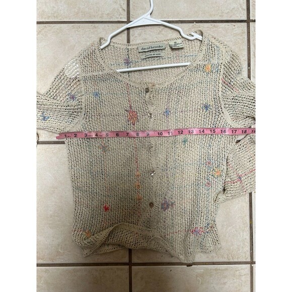Vintage David Brooks M Linen blend floral open knit cardigan Mother Of Pearl - Picture 4 of 6